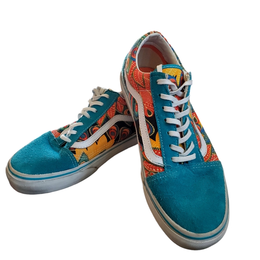 Vans Off the Wall Rare Multi Blue Floral LaceUp Unisex Womens 7M Mens 5.5